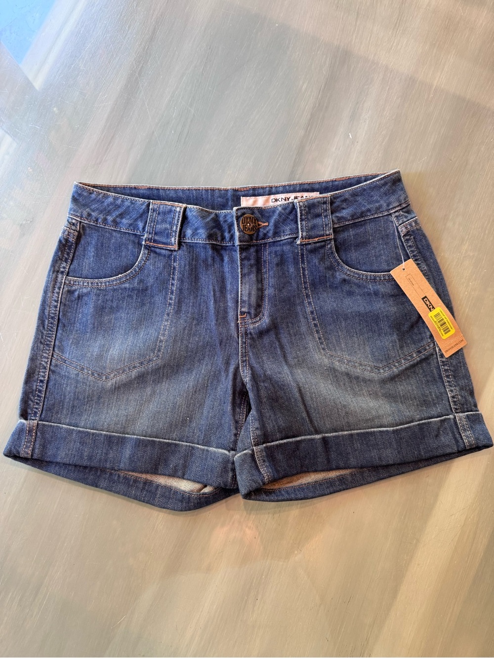 DKNY Dark Blue Rolled-Hem Denim Shorts